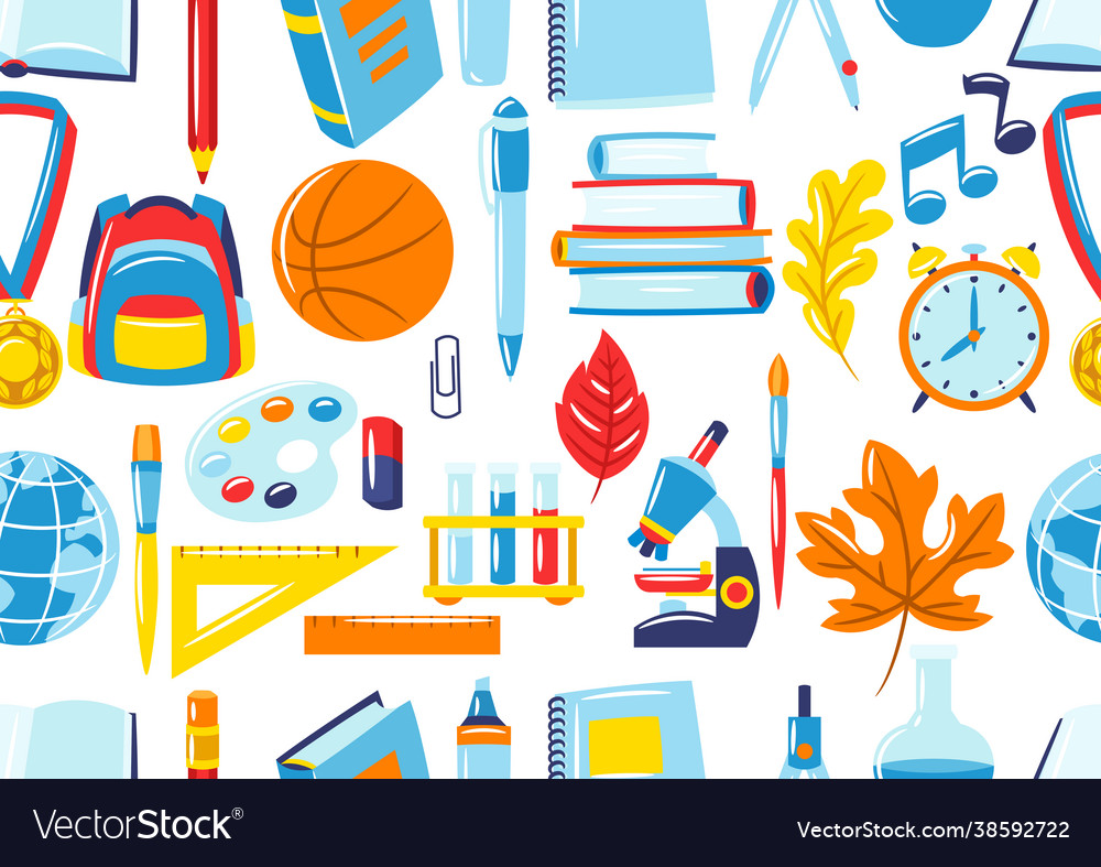 School seamless pattern with education items Vector Image