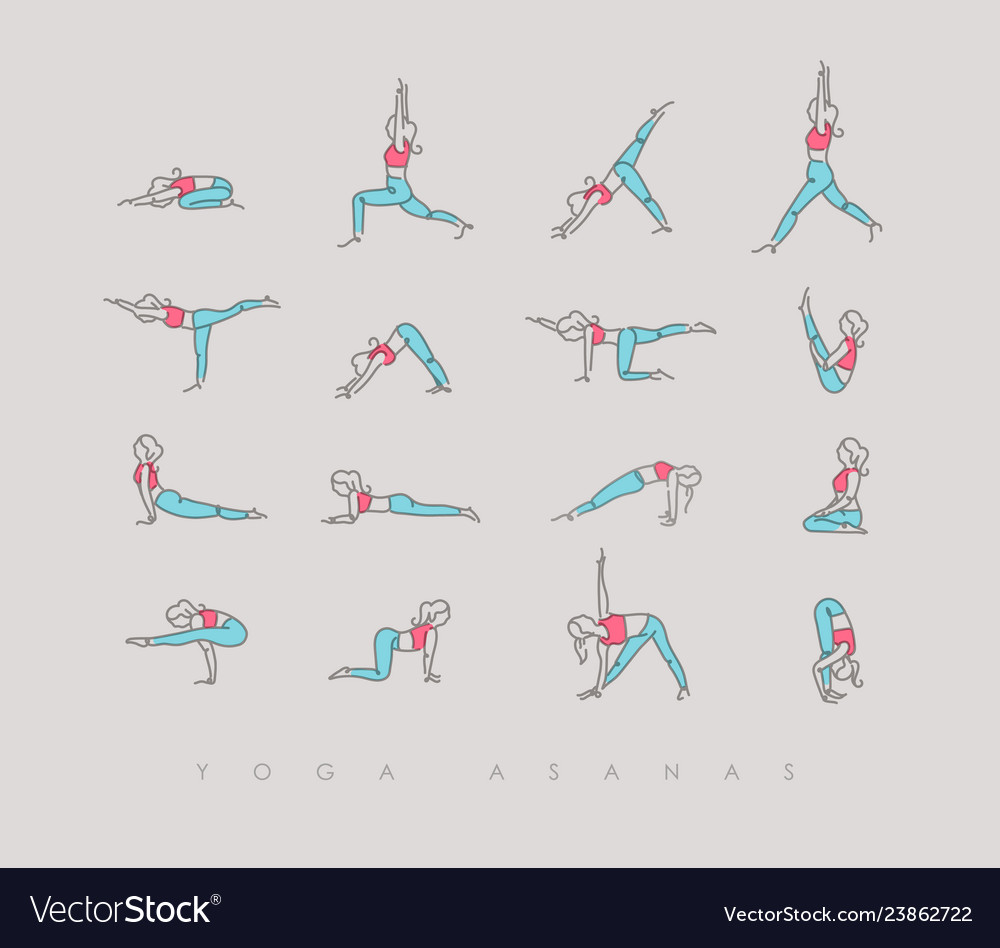 Yoga asanas pen line beige Royalty Free Vector Image