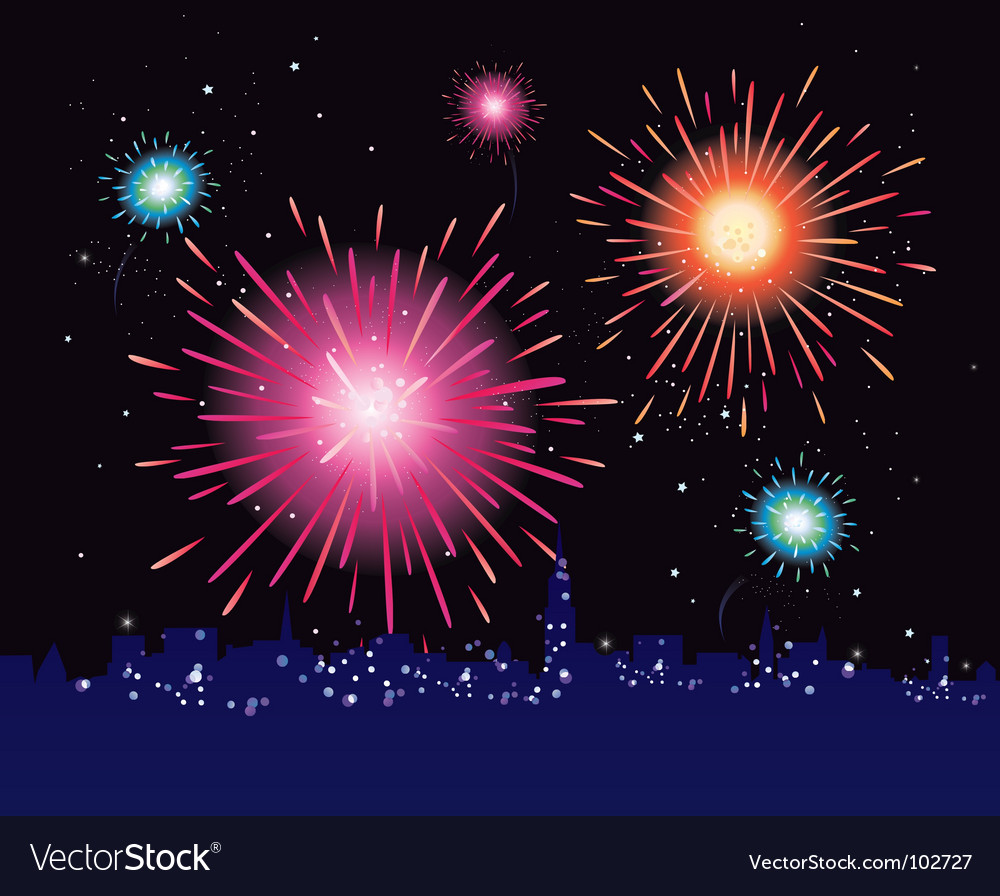 Fireworks Display In The City Royalty Free Vector Image