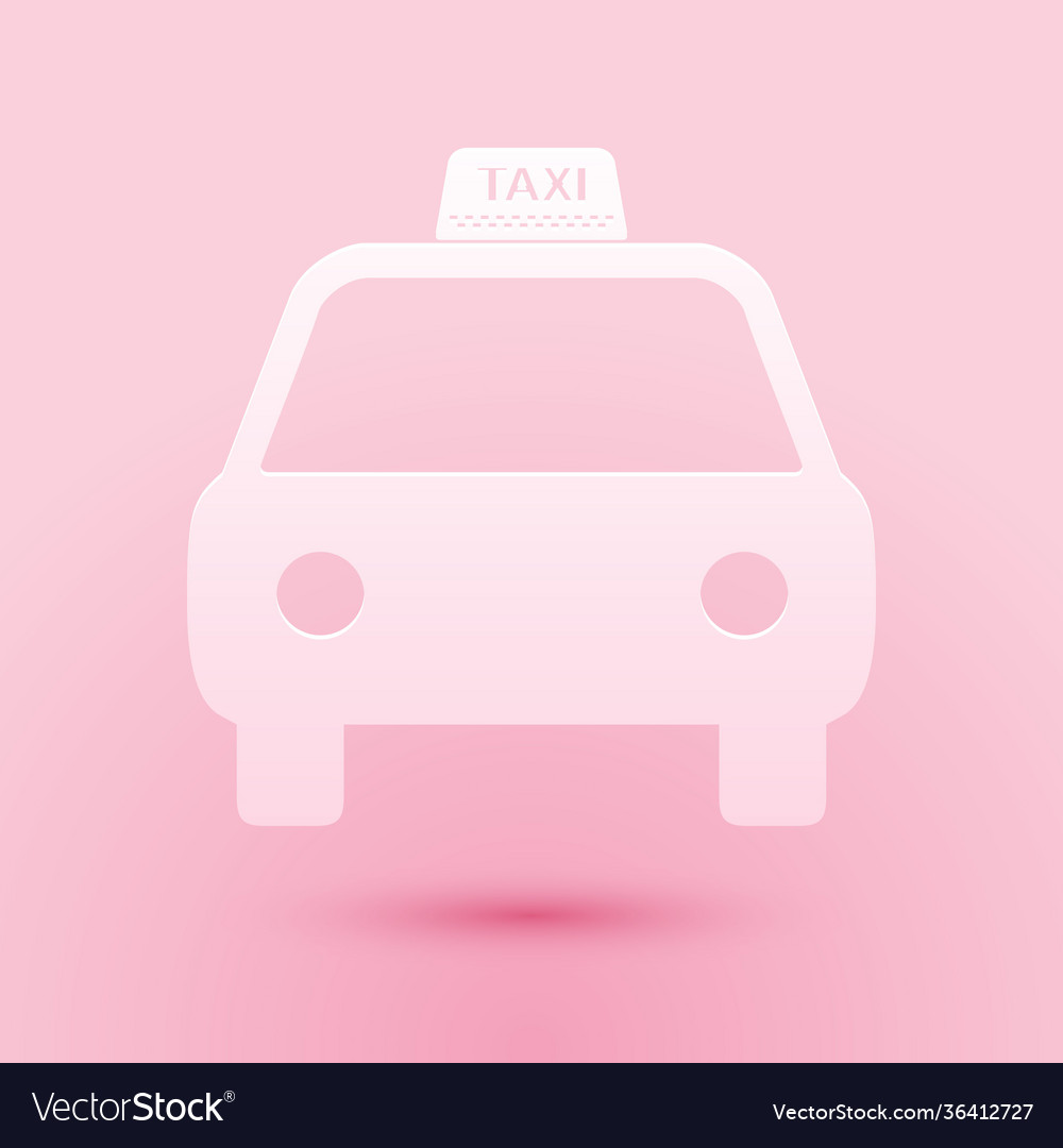Paper cut taxi car icon isolated on pink Vector Image