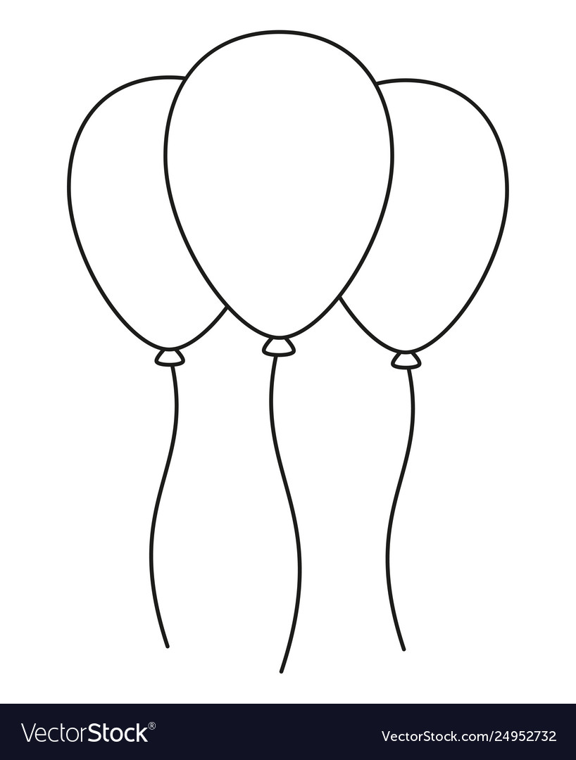 Line art black and white 3 baloon Royalty Free Vector Image