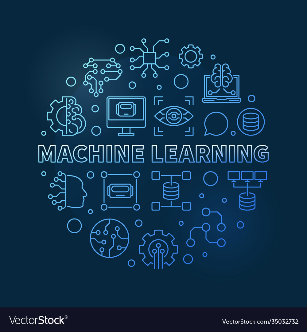 Machine learning blue circular outline Royalty Free Vector