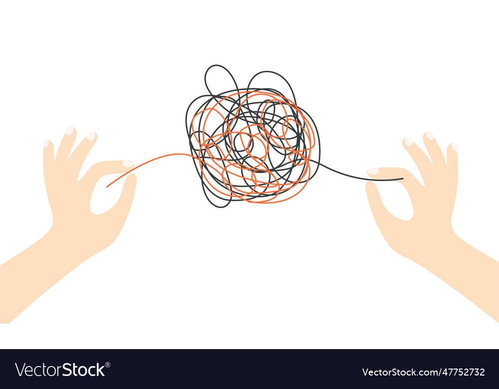 Psychologist hands untangling tangled thoughts