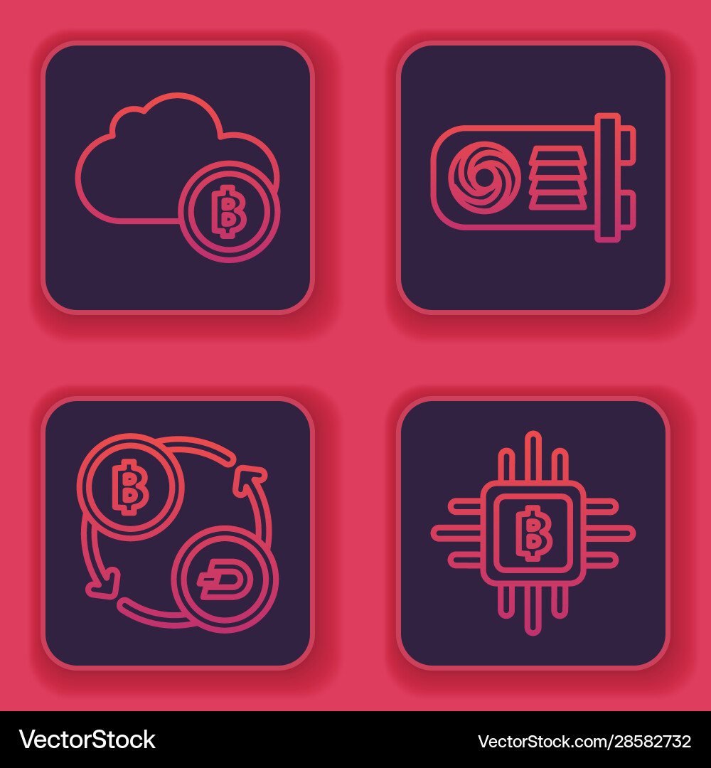 Set line cryptocurrency cloud mining Royalty Free Vector