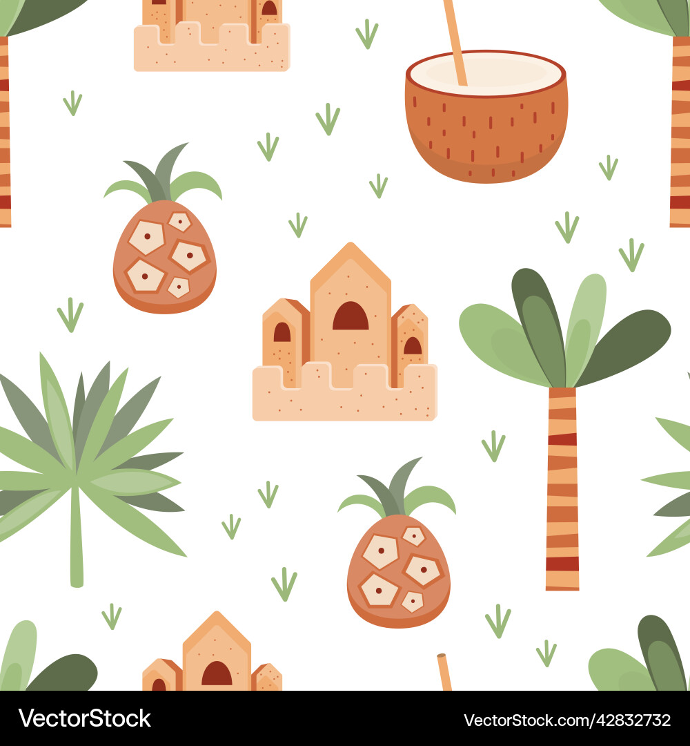 Summer beach seamless pattern with elements Vector Image