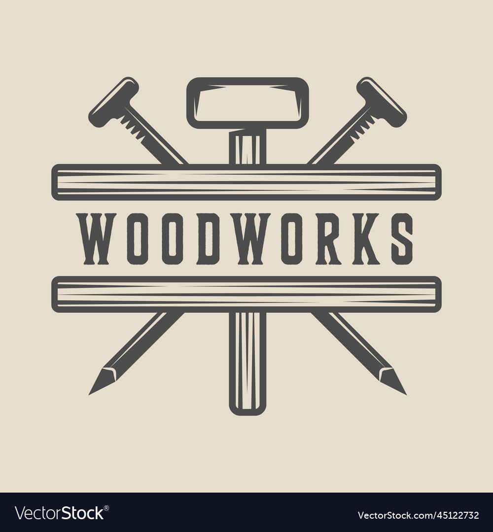 Vintage carpentry woodwork and mechanic label Vector Image