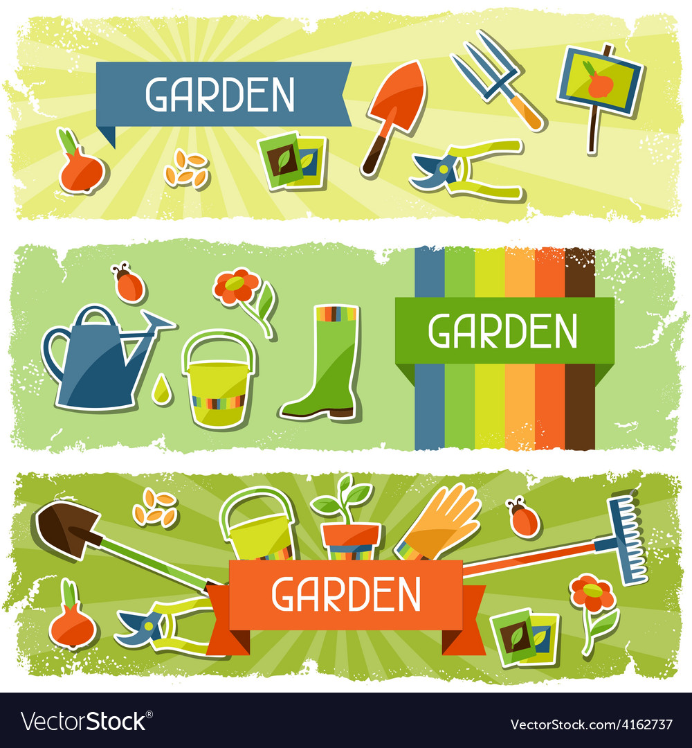 Banners with garden sticker design elements and Vector Image