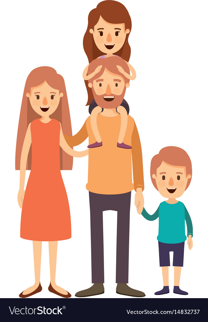 Colorful image caricature family parents with girl