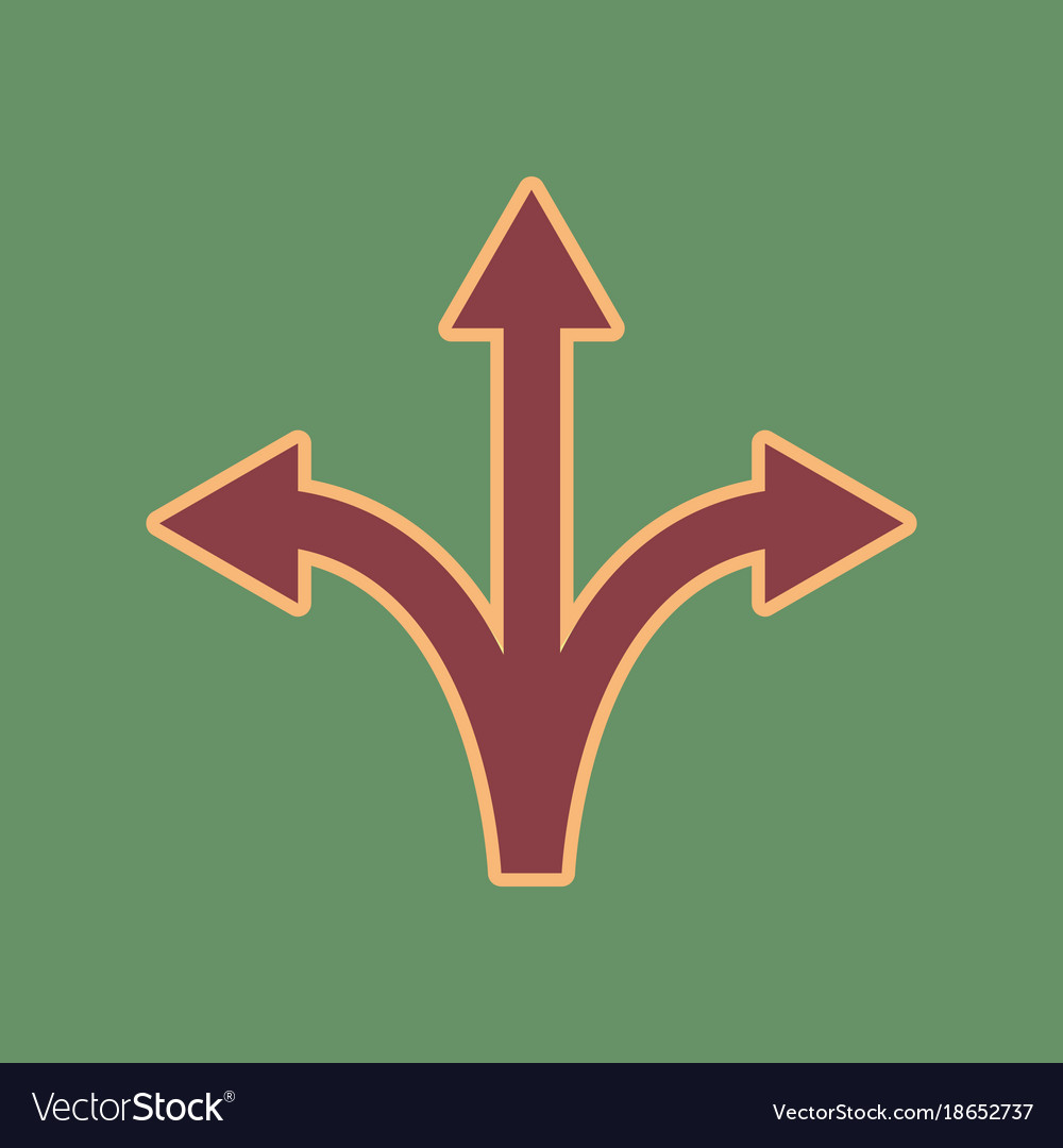 Three-way direction arrow sign cordovan