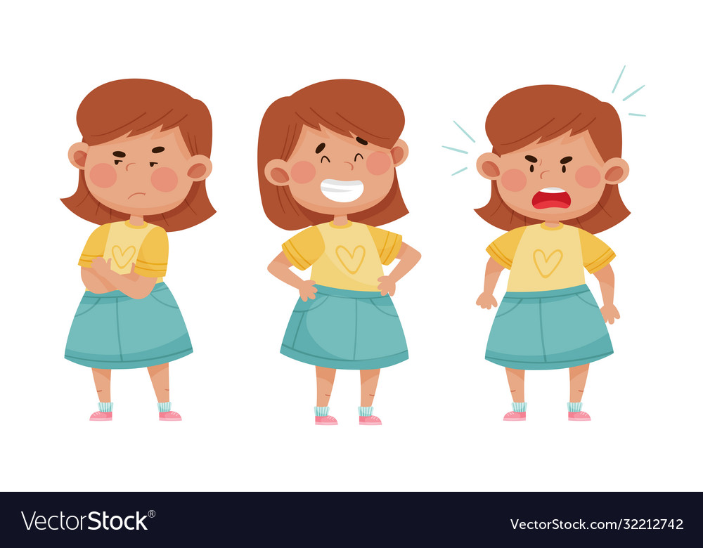 Emoji girl with different face expressions like Vector Image