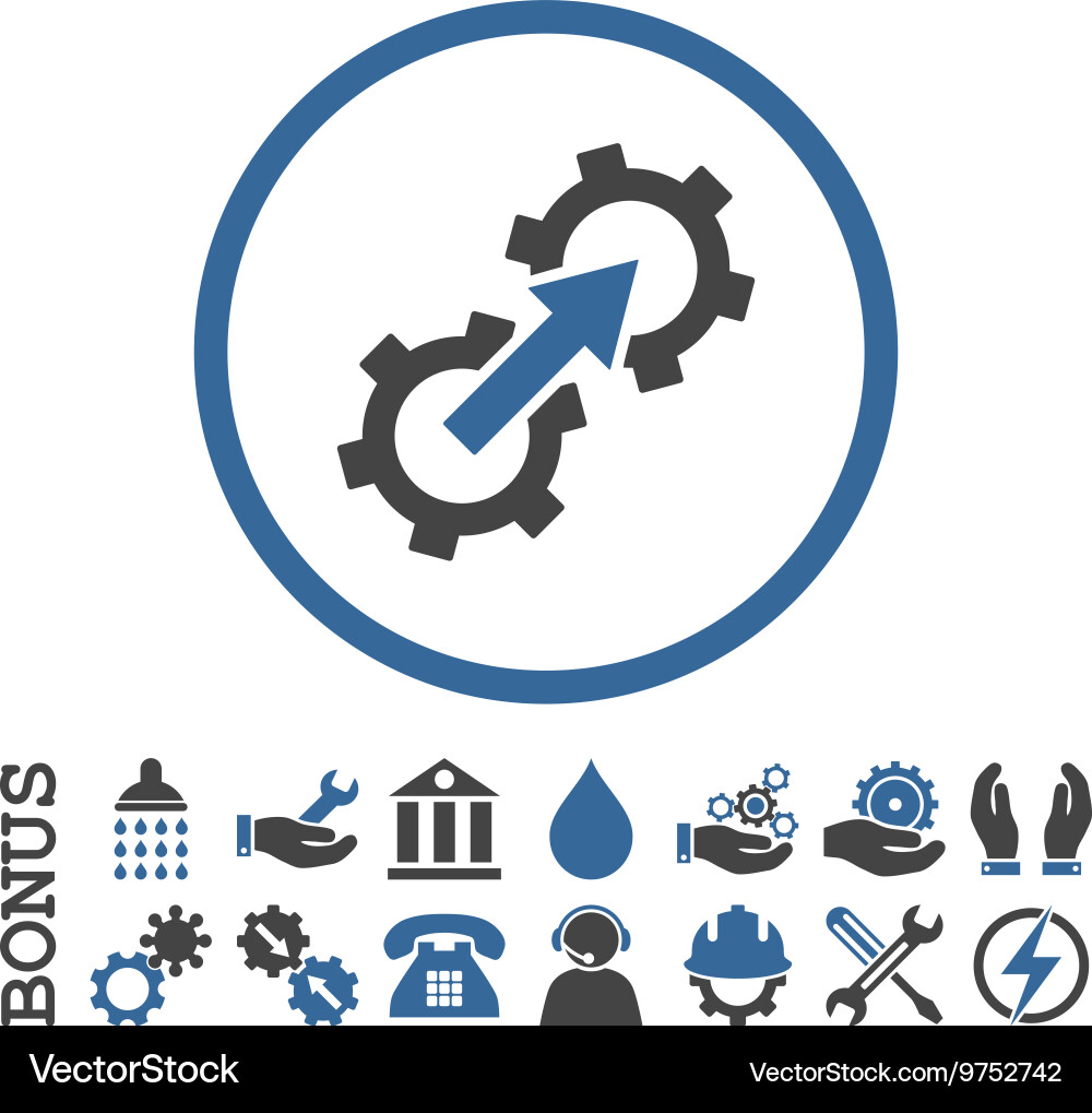 Gear integration flat rounded icon Royalty Free Vector Image