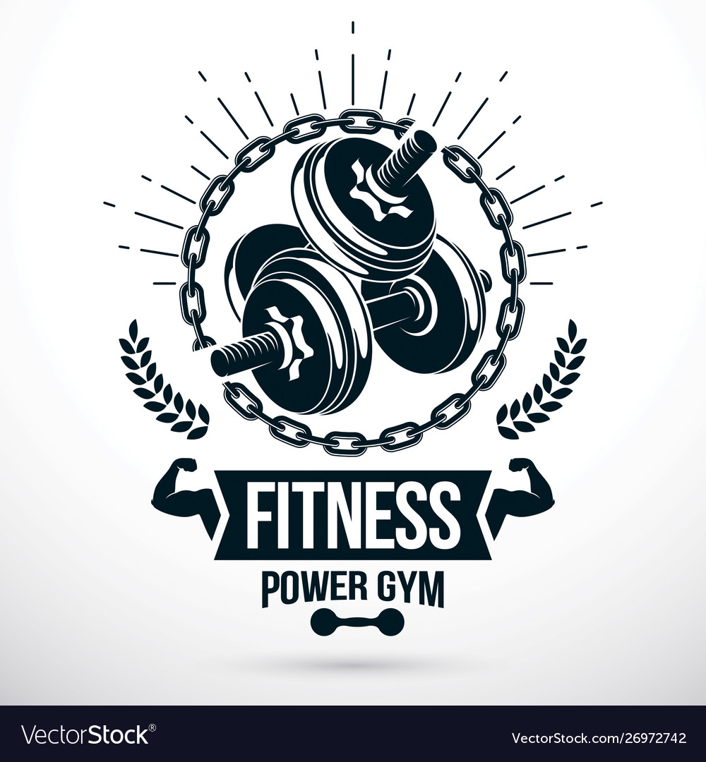 Graphic sign composed using weight disc dumbbell Vector Image