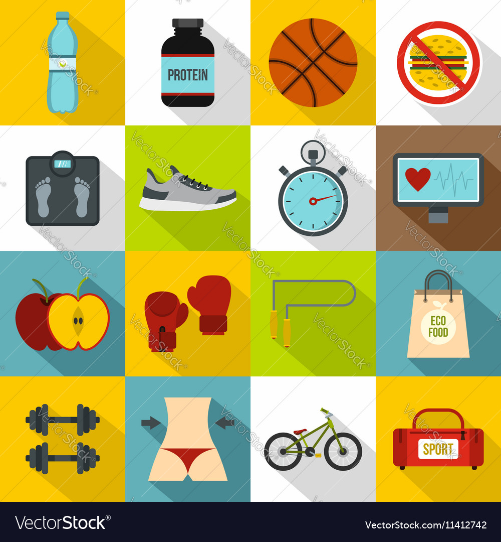 Healthy life icons set flat style Royalty Free Vector Image