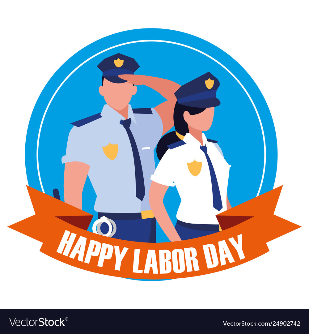 Labour day celebration seal with police authority Vector Image