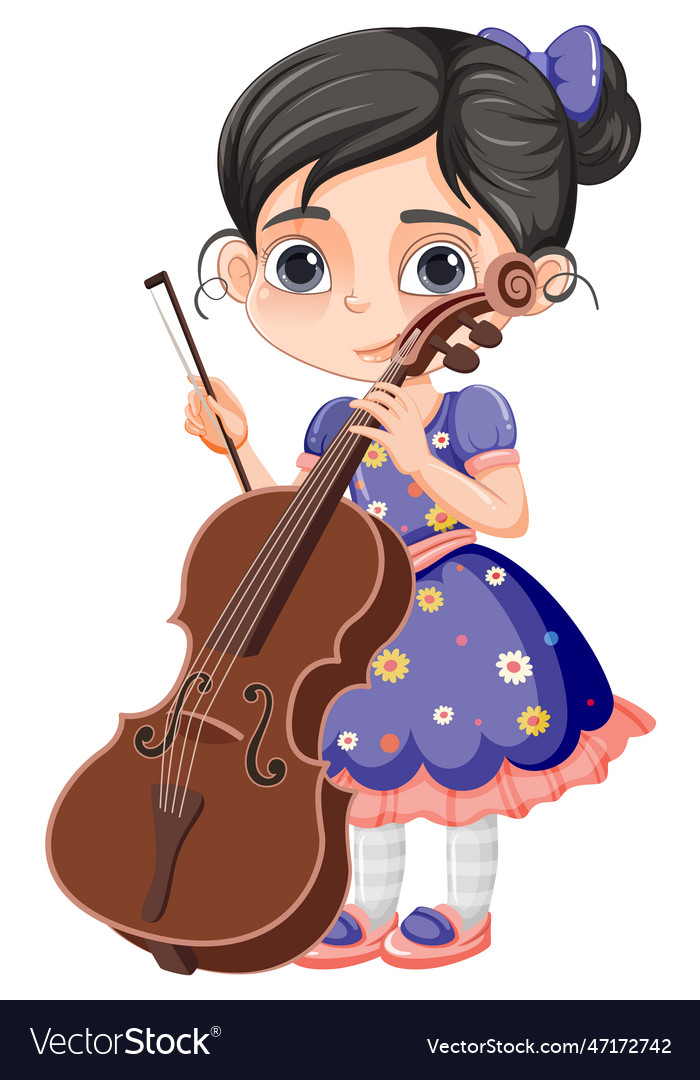 Little girl with a cute smile holding cello Vector Image