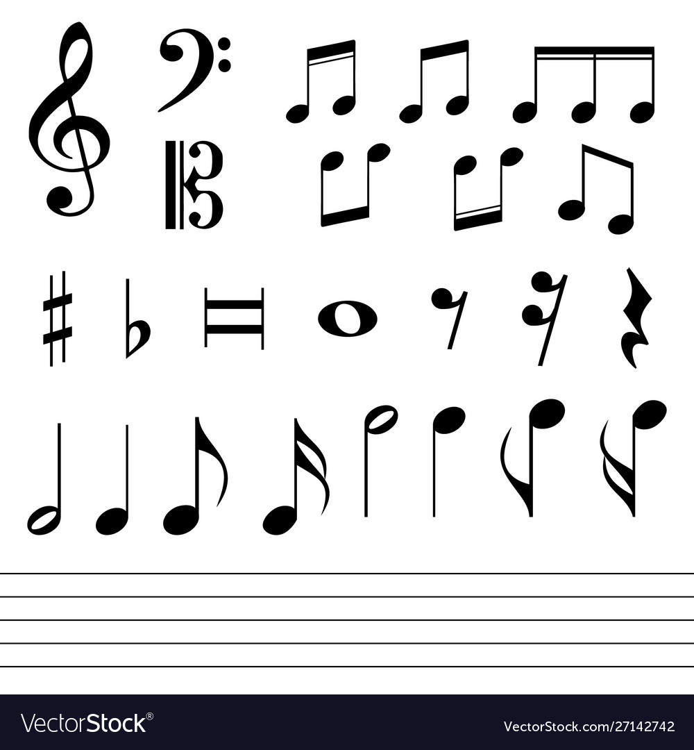 Set various black musical note vector image Set various black musical note