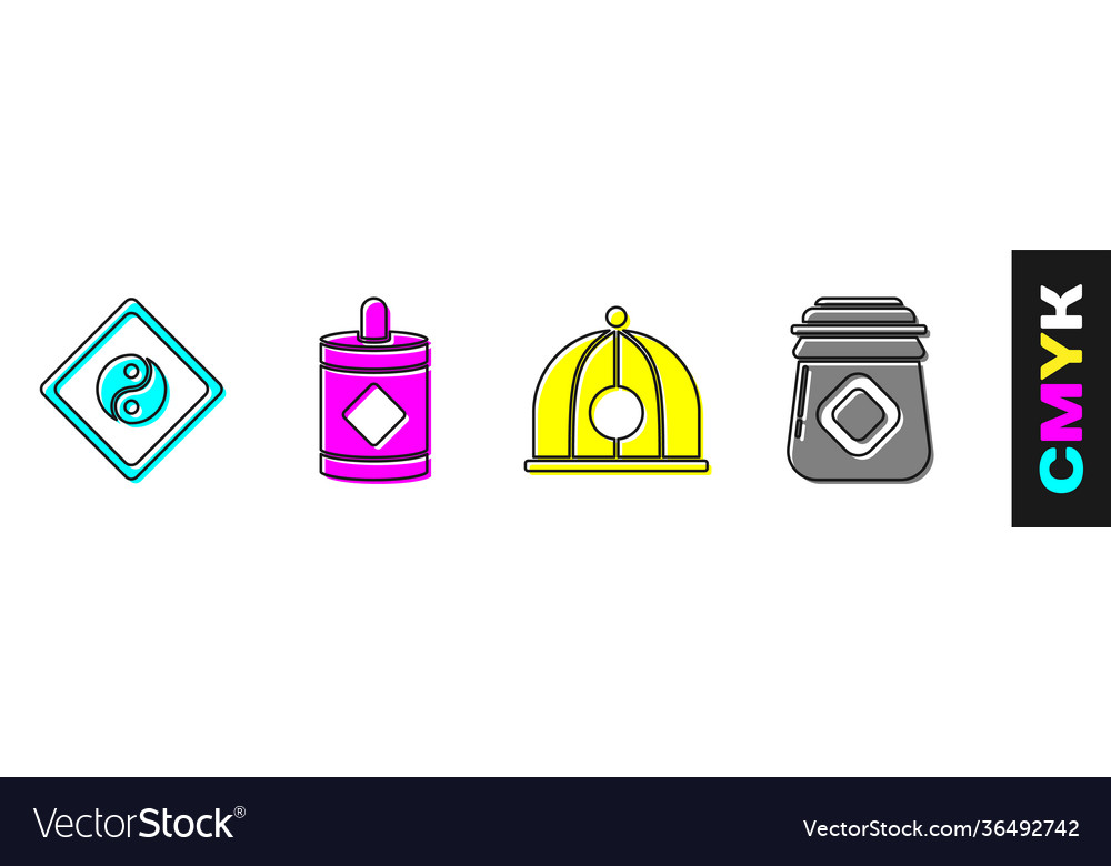 Set yin yang firework chinese hat and jar Vector Image