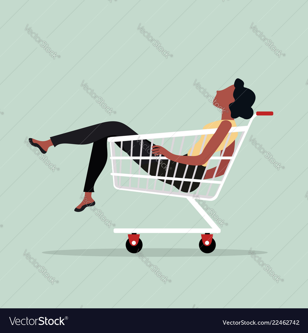 Woman sitting in shopping cart