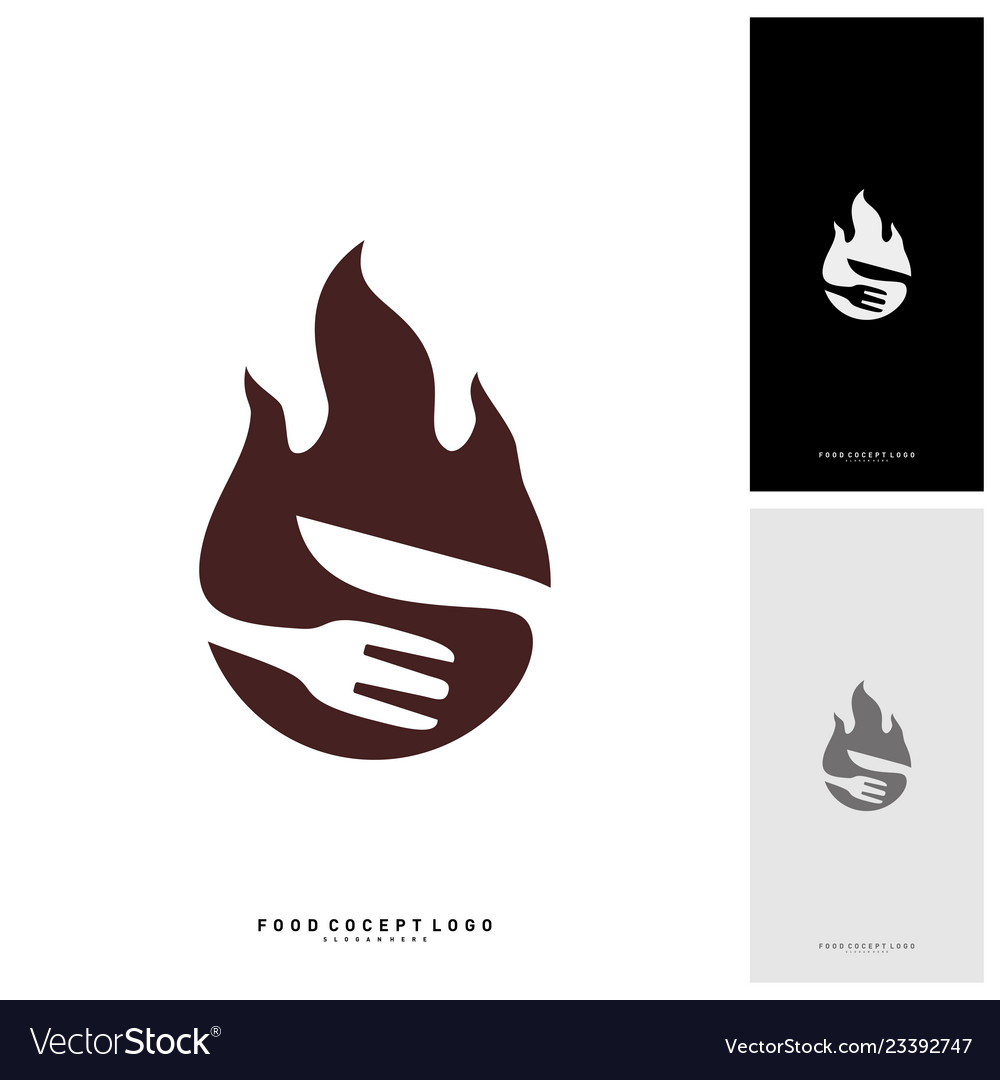 Hot steak logo with flame fork and knife shape