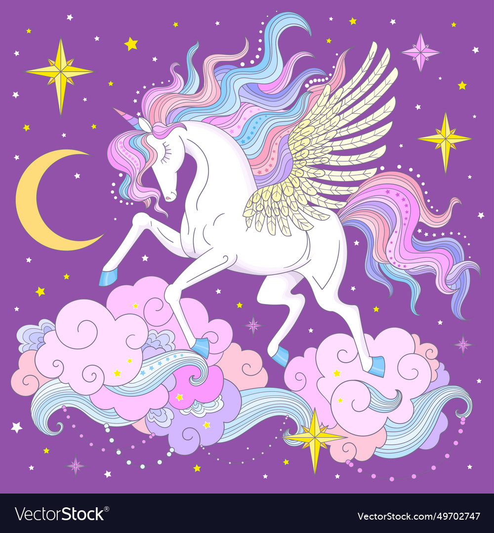 Magic white unicorn with a rainbow mane Royalty Free Vector