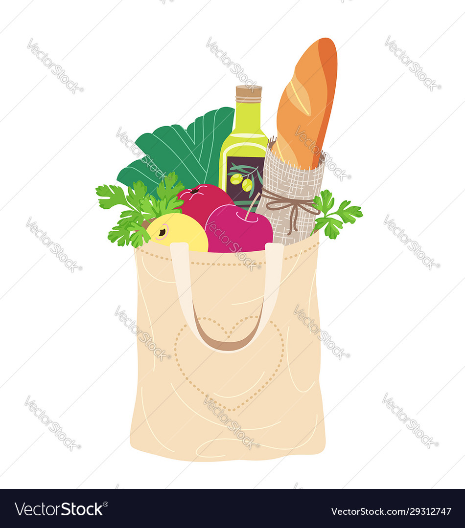 Textile eco bag with natural food Royalty Free Vector Image