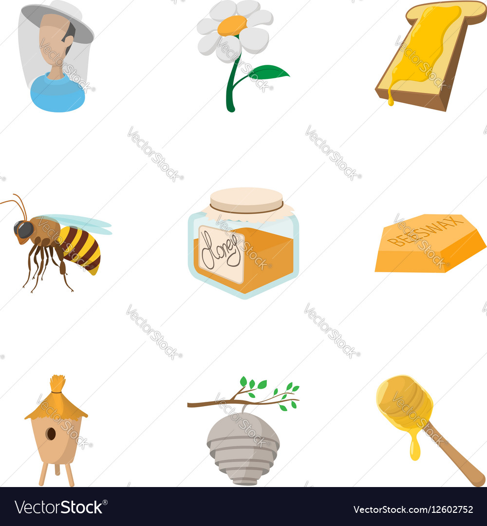 Beekeeping icons set cartoon style Royalty Free Vector Image