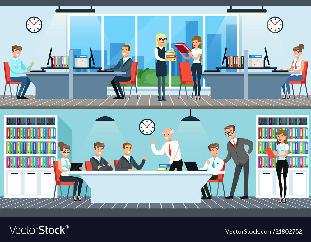 Business people working in office set men and Vector Image