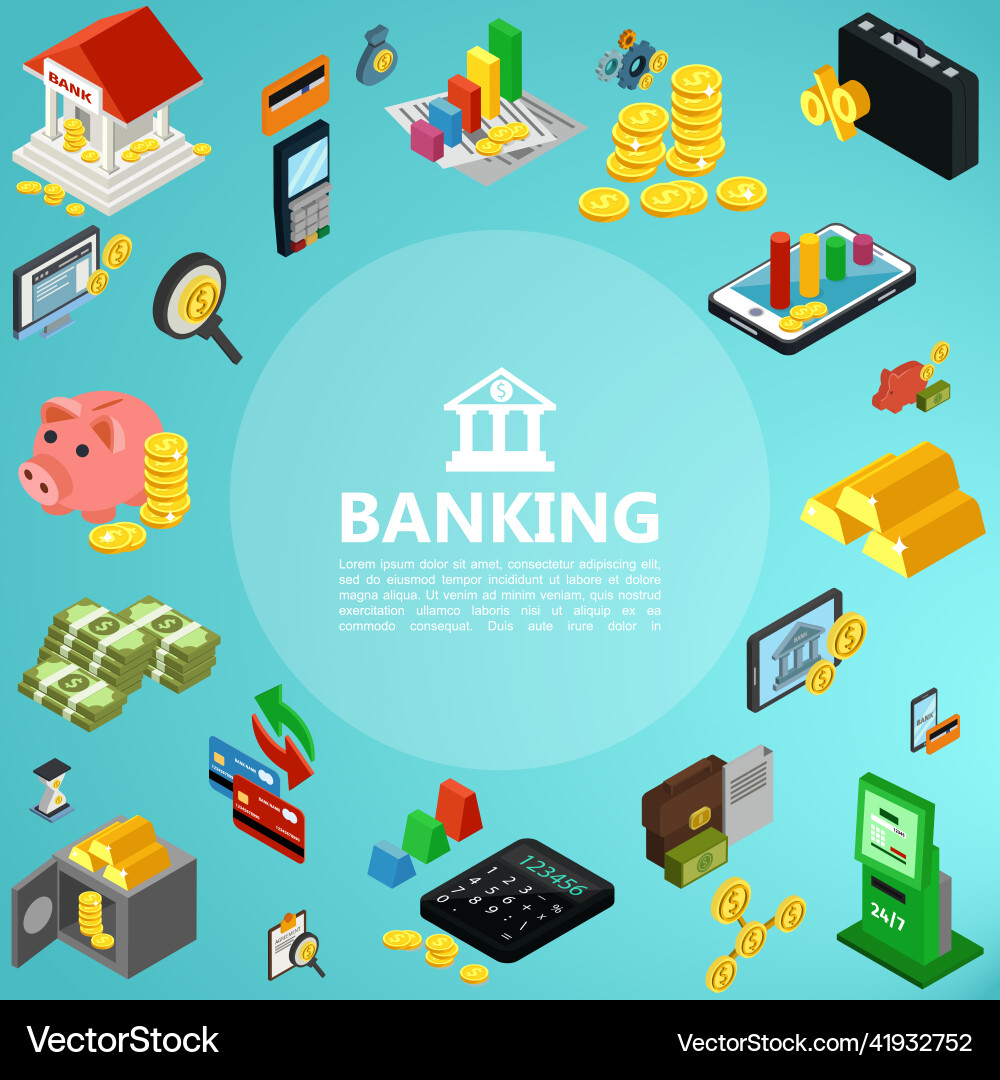 Isometric banking elements concept Royalty Free Vector Image