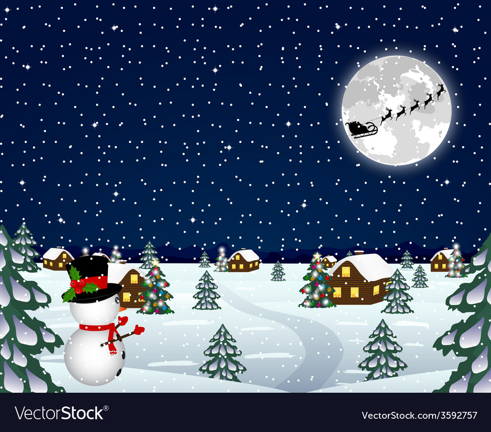 Landscape in the christmas night Royalty Free Vector Image