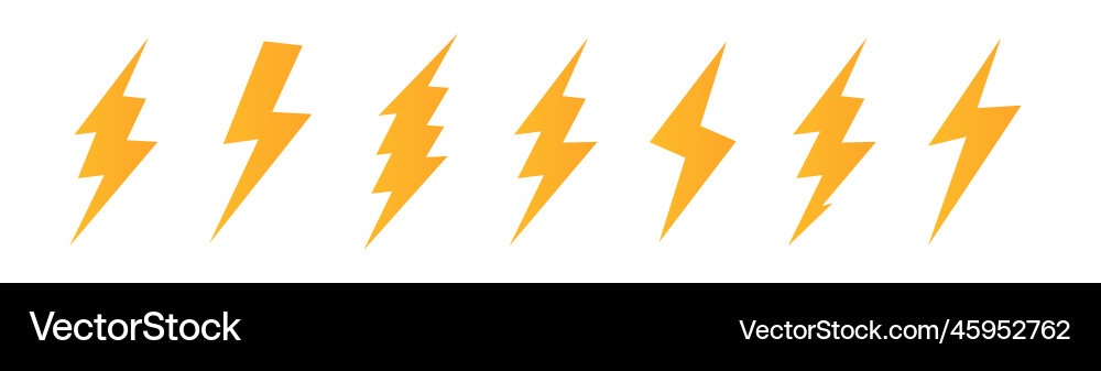 Set lightning bolt thunderbolt strike Royalty Free Vector