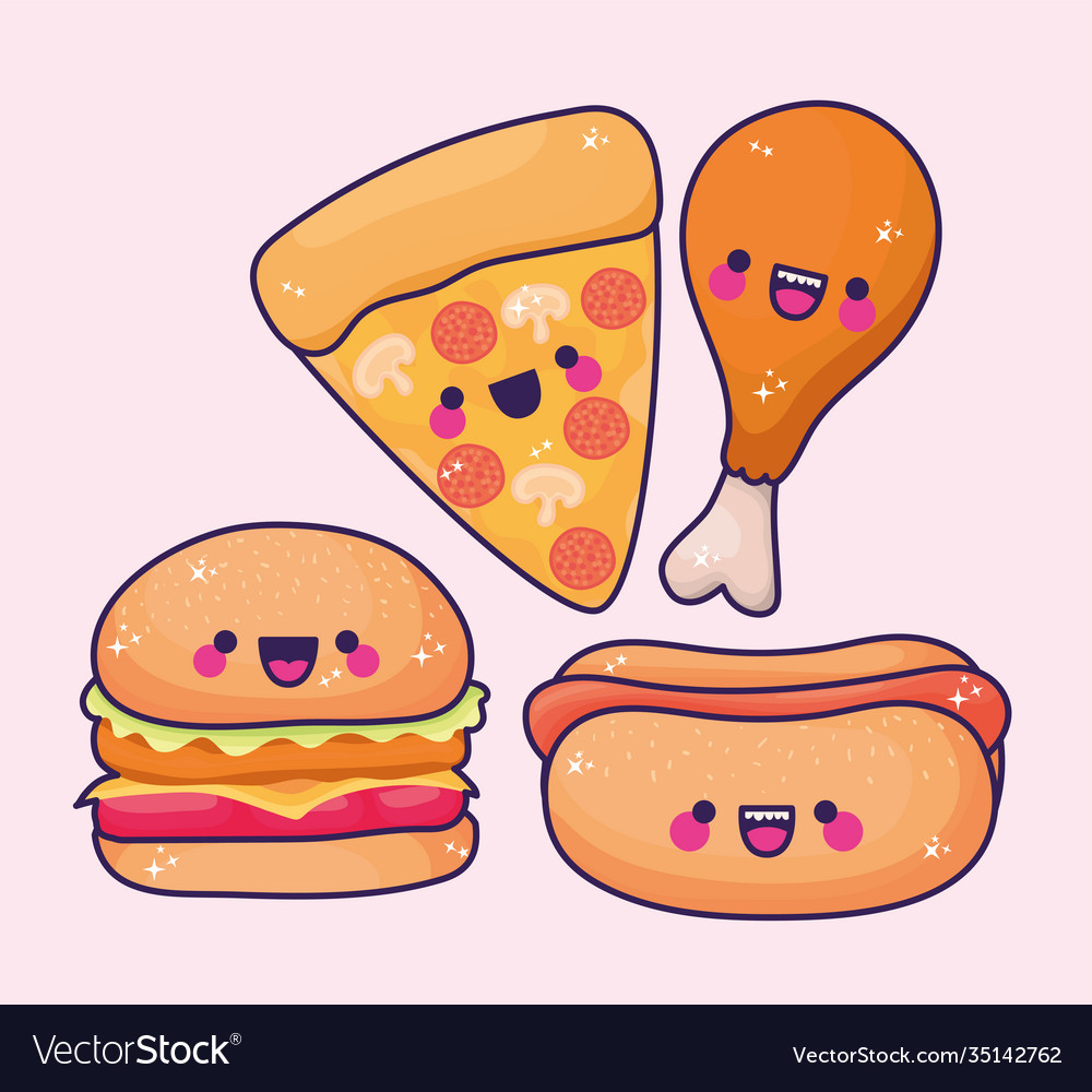 Sets kawaii fast foods icons