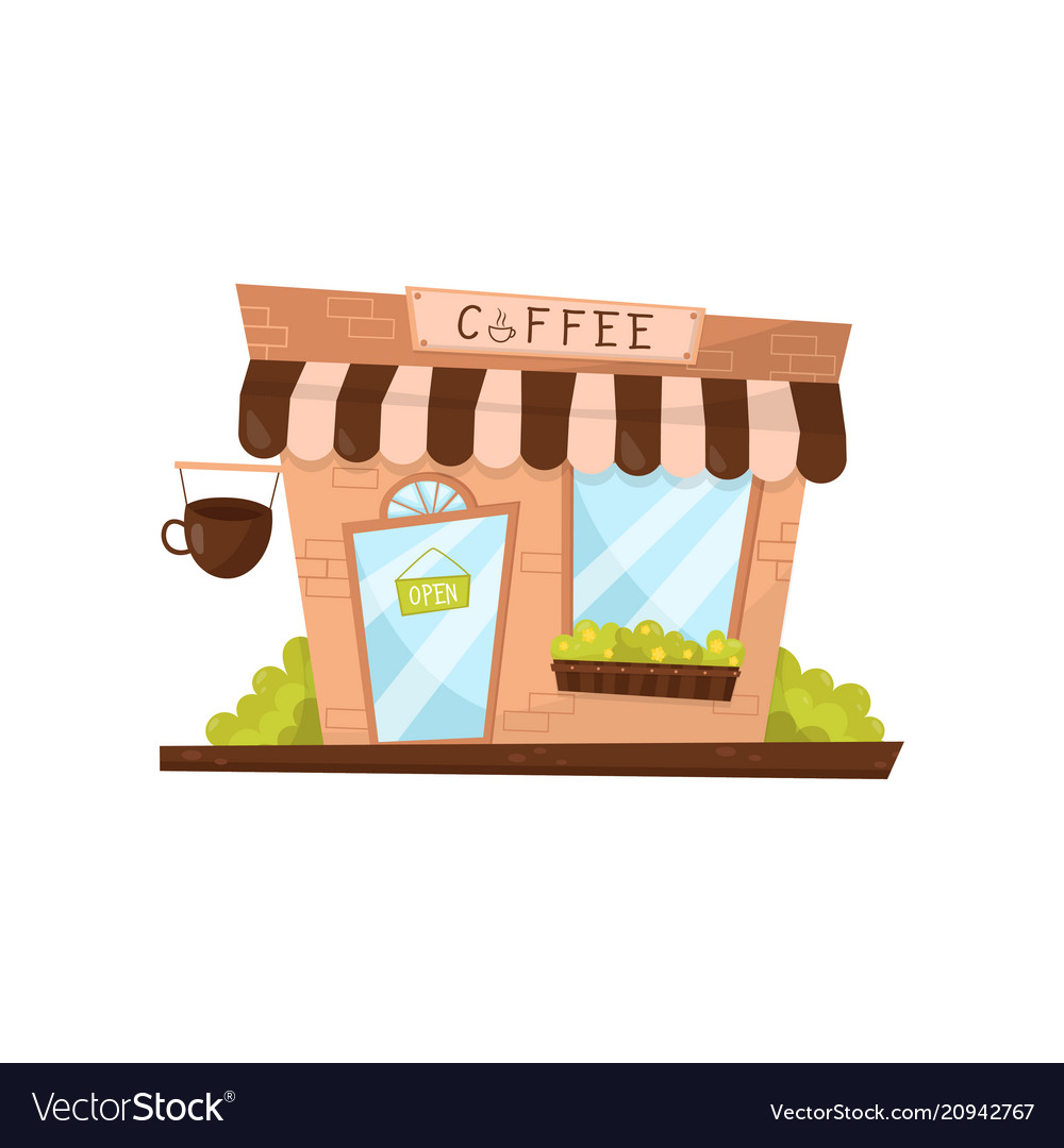 Coffee shop exterior in cartoon style facade of Vector Image