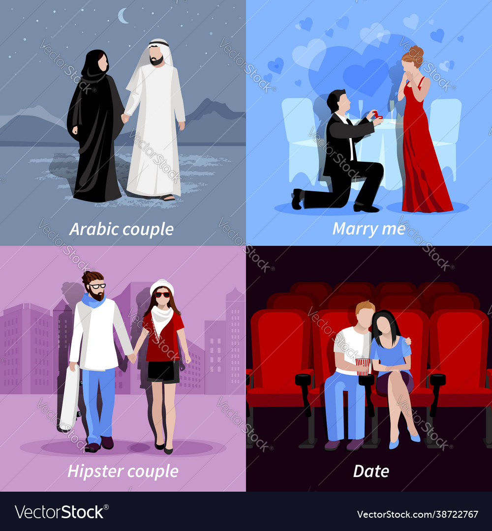 Couples 2x2 flat icons set