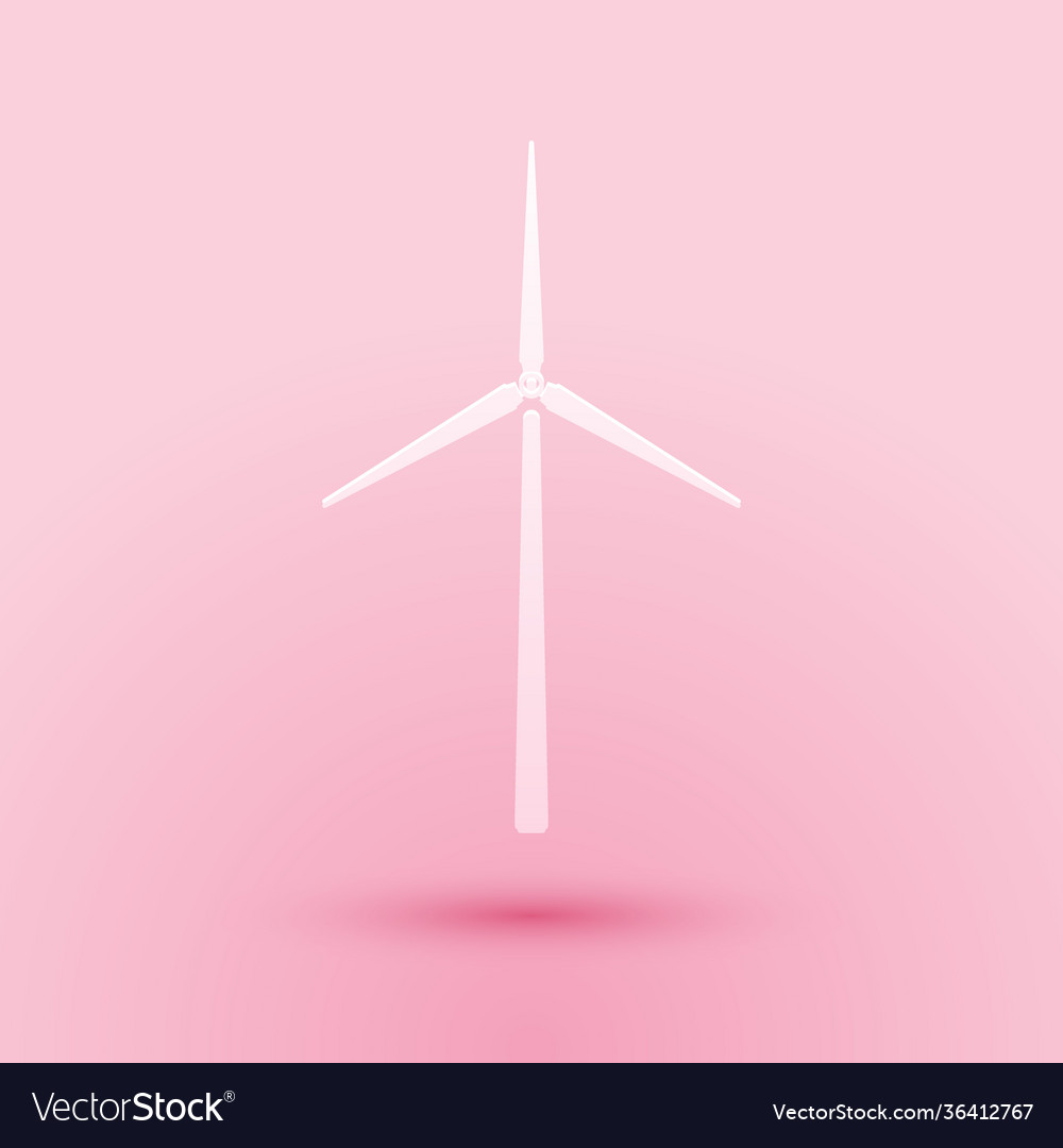 Paper cut wind turbine icon isolated on pink