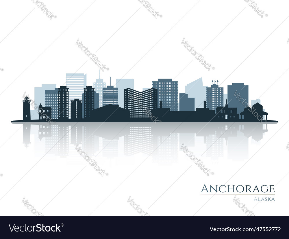 Anchorage skyline silhouette with reflection