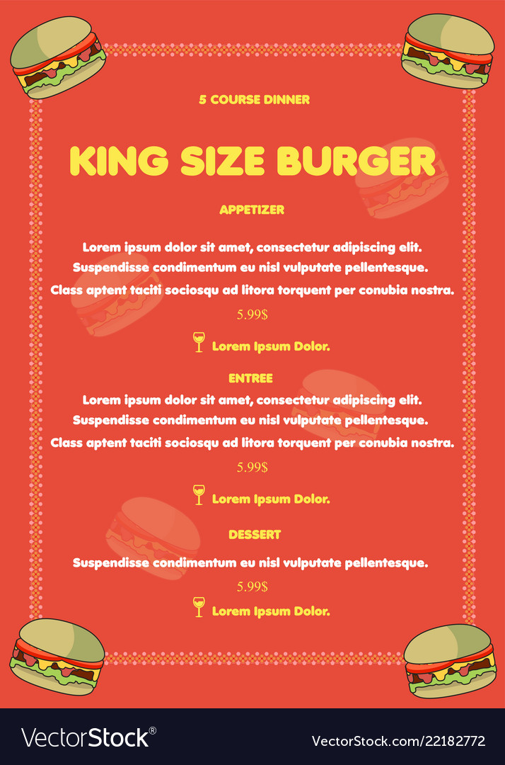 Burger restaurant menu ready for print Royalty Free Vector