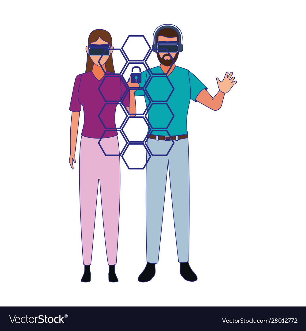 Man and woman using technology augmented Vector Image