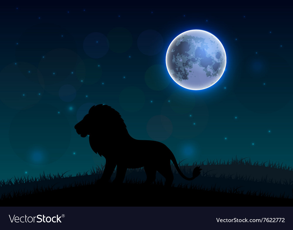 Silhouette of a lion standing on hill at night