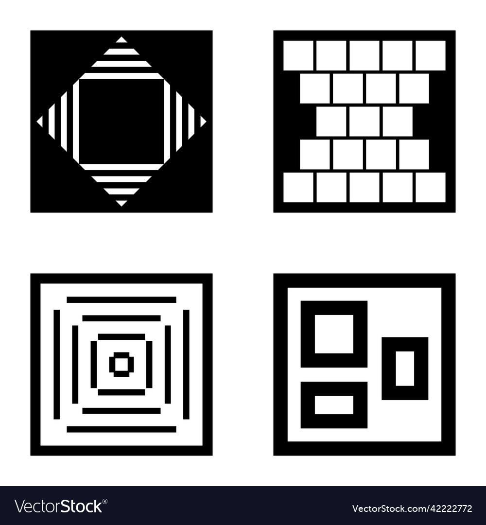 Square2 flat icon set isolated on white background