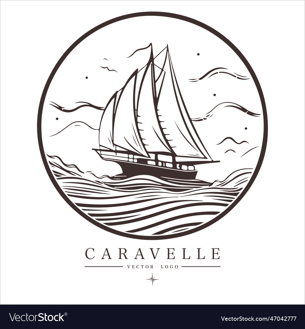 Caravelle on the water logo vintage emblem old Vector Image