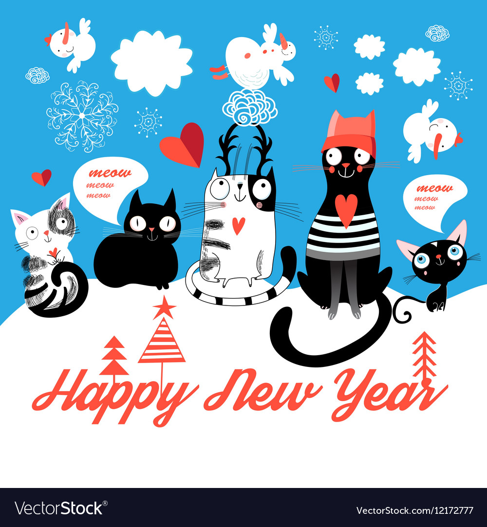 Christmas Card With Cheerful Cats Royalty Free Vector Image