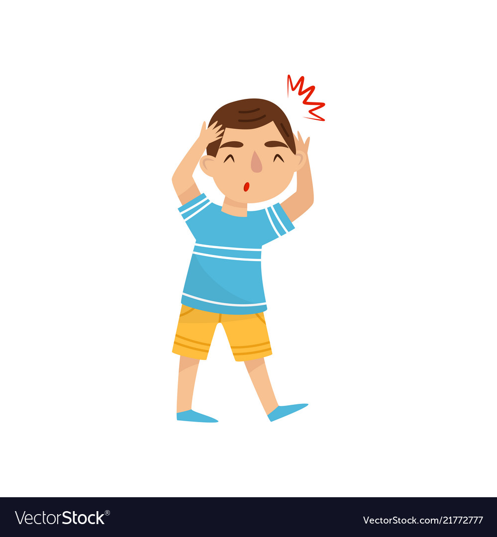 Little boy suffering from headache child Vector Image