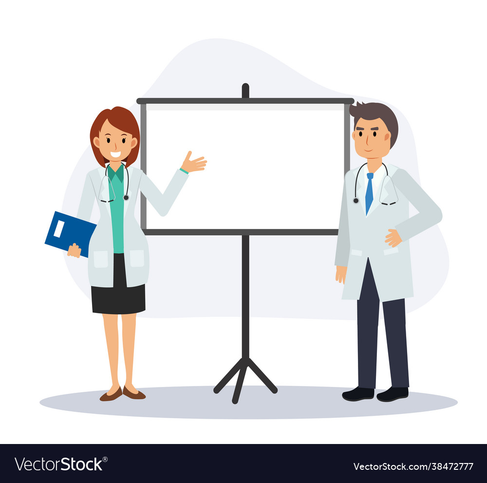 Male and female doctors are giving presentation