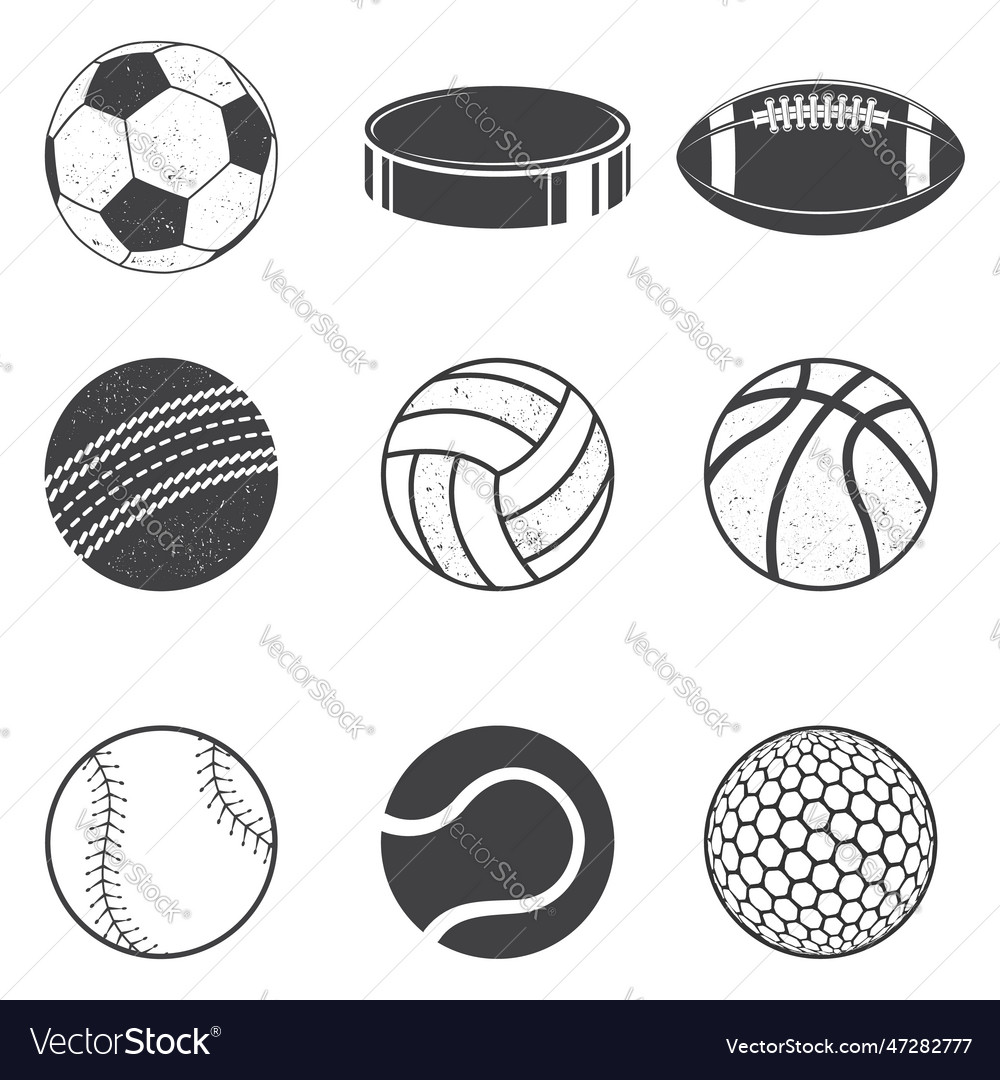 Set of black and white sports balls Royalty Free Vector