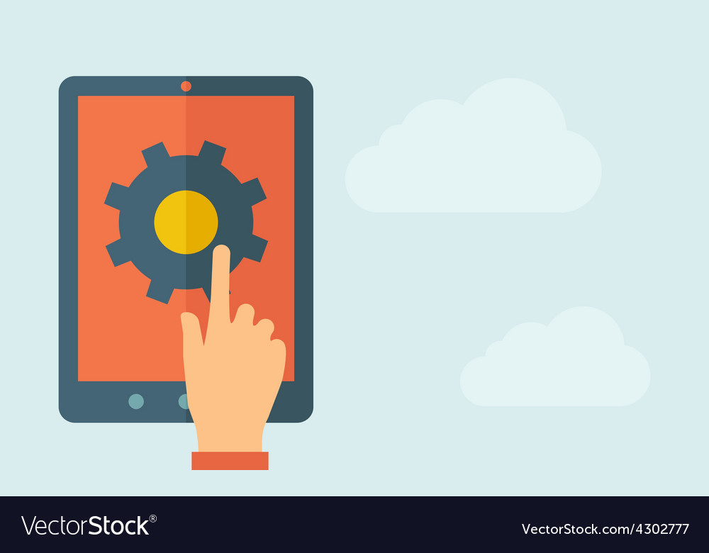 Touch screen tablet with the gear icon Royalty Free Vector