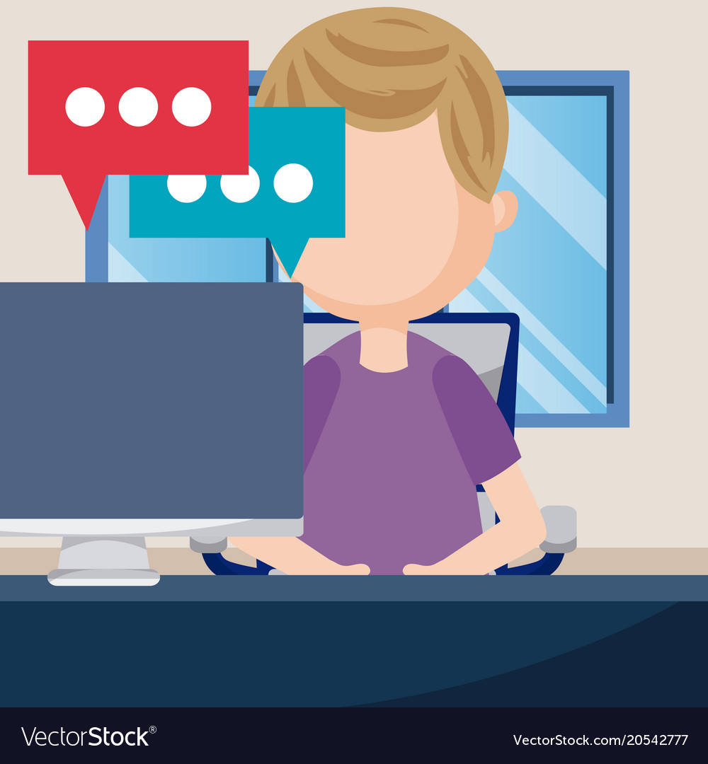 Young man using computer Royalty Free Vector Image