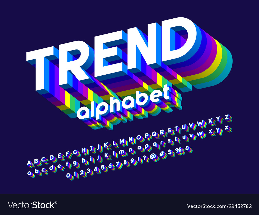 3d colour font Royalty Free Vector Image - VectorStock