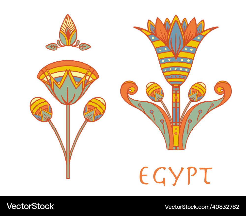 Egyptian floral colorful design element set Vector Image