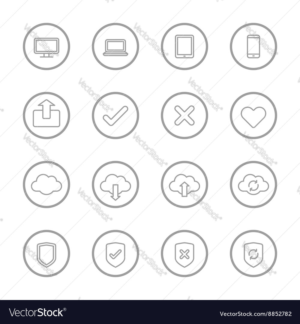 Gray line web icon set with circle frame