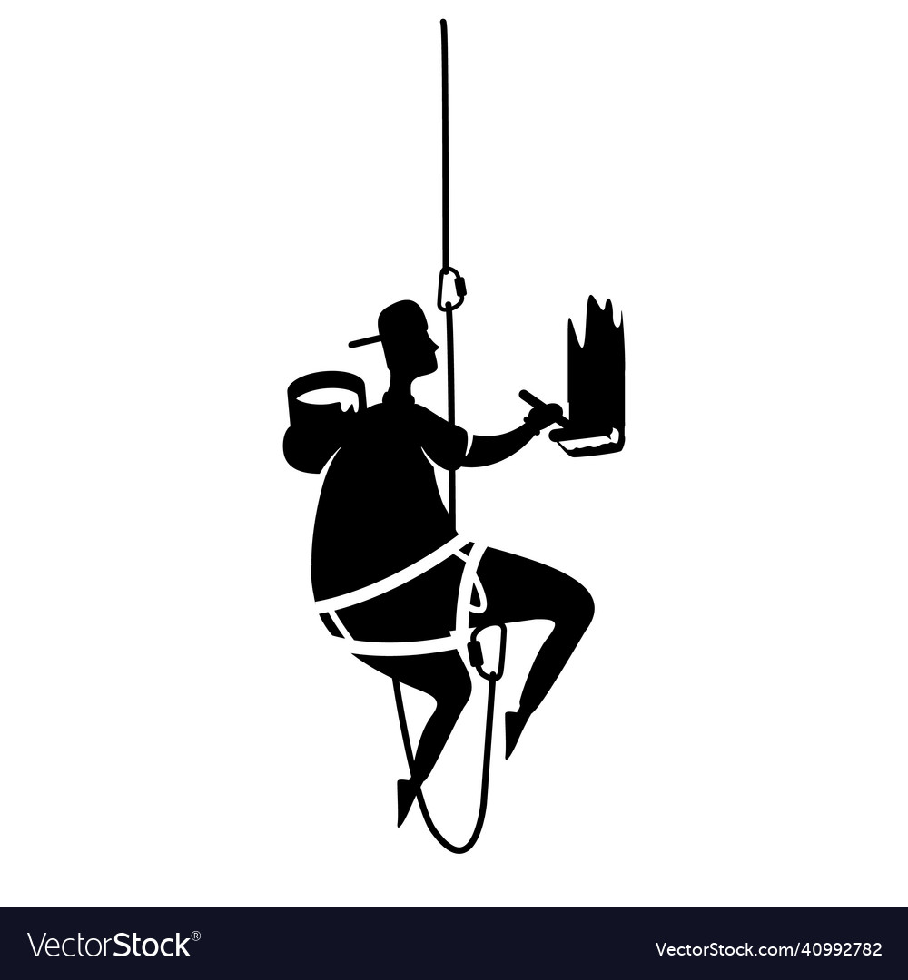 Man painting wall black silhouette painter hang Vector Image Man painting wall black silhouette painter hang Vector Image